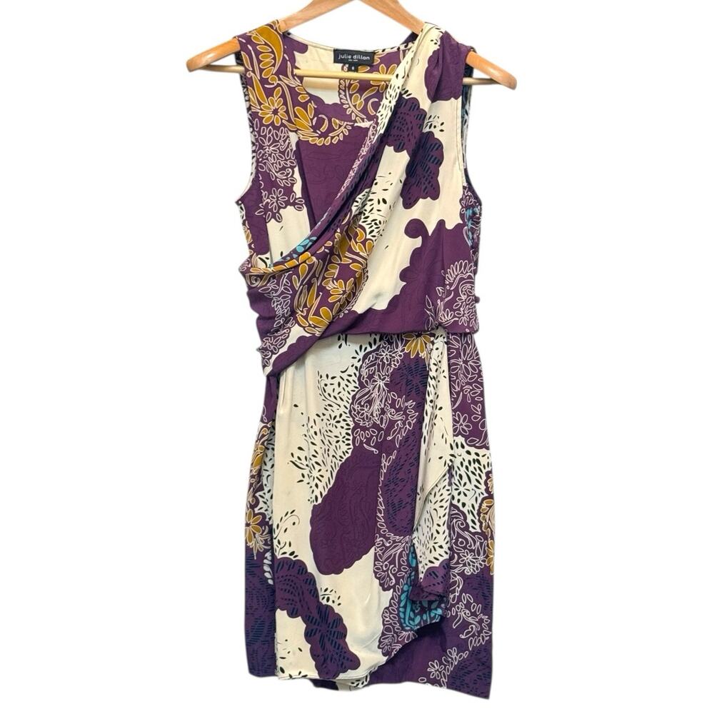 Julie Dillon New York 100% Silk Creme De Chine Faux Wrap Dress Size 6